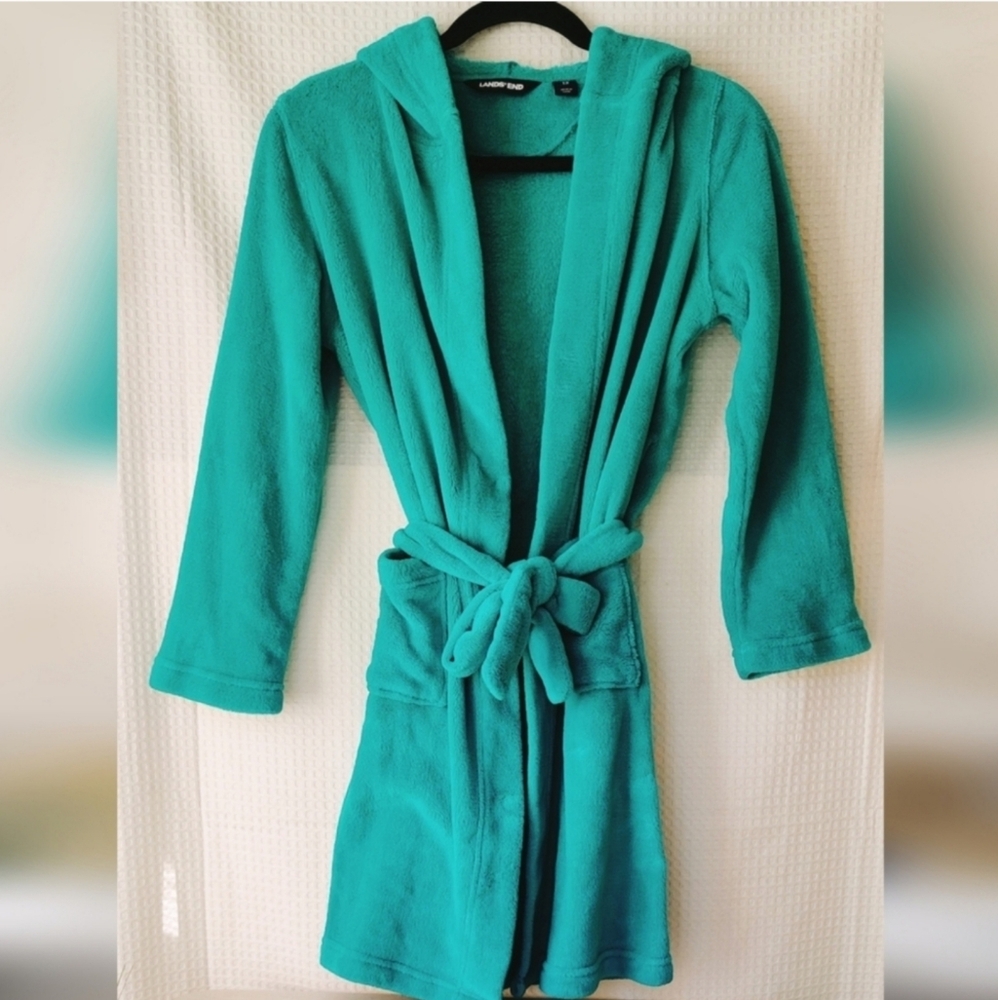 Lands' End Girls Green hooded Plush Robe Size 12
